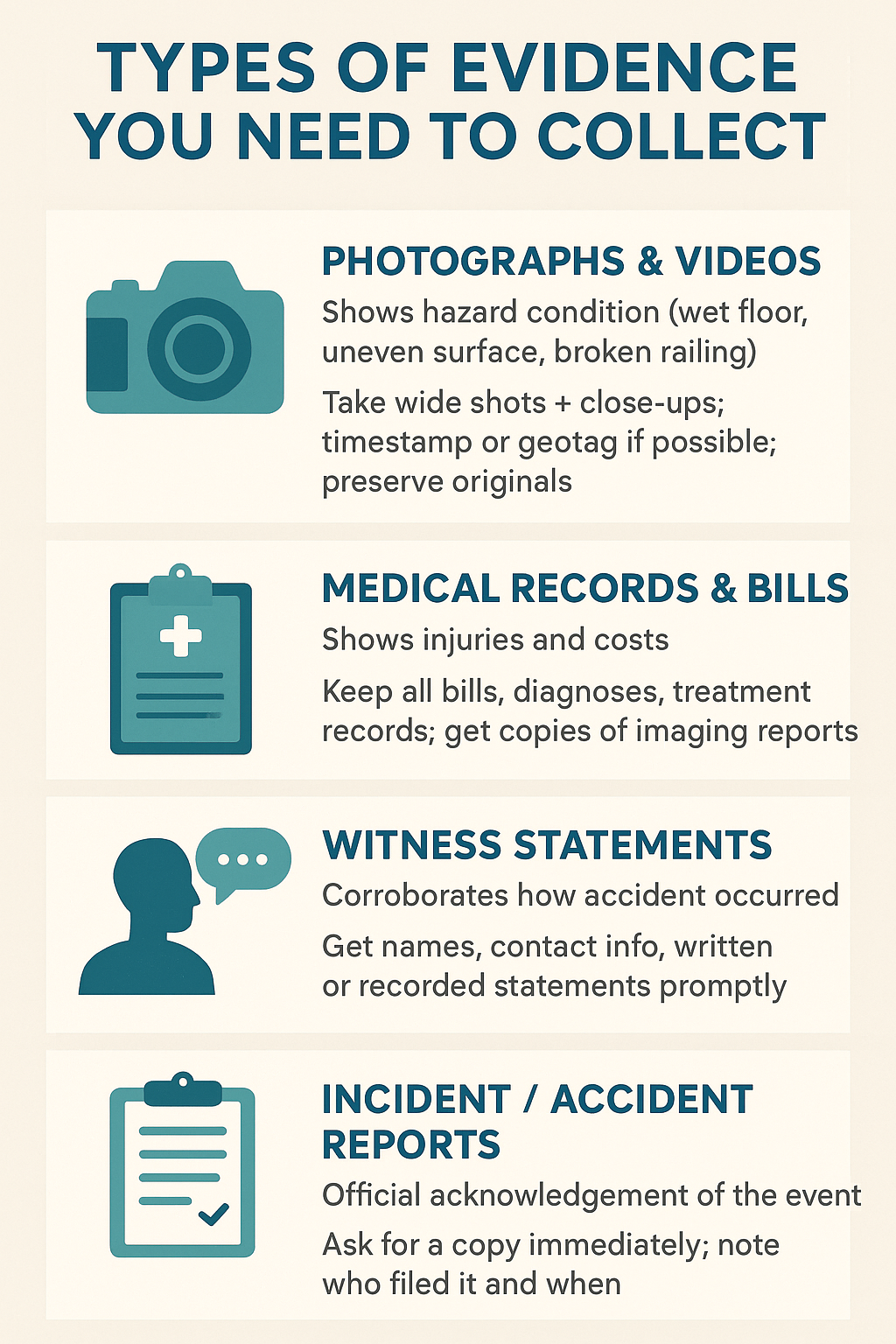 Types of evidence you need to collect for slip and fall accidents 